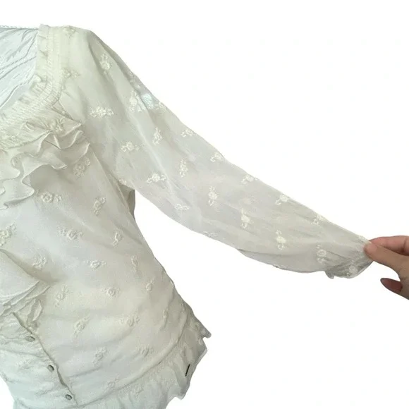 Abercrombie Fitch Sz XS Sheer Blouse Ruffles Elastic Waist Embroidered Victorian - Picture 3 of 16